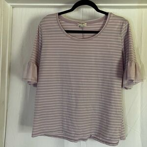 Umgee Lavender and White Striped Ruffle Sleeve Top